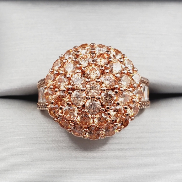 Champagne - Chocolate & White Diamond Simulants 18k Rose Gold 925 Silver Ring